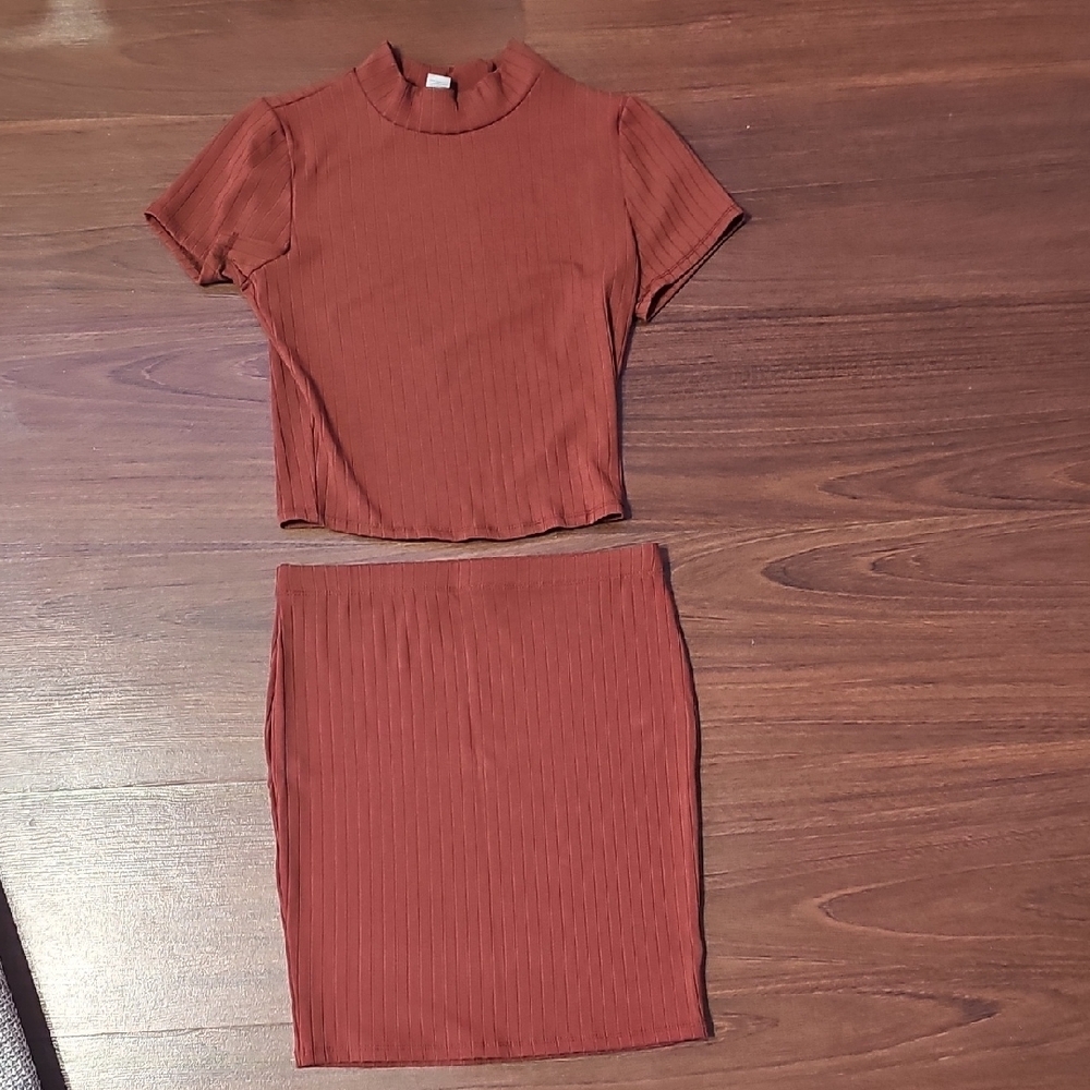 Rust Ribbed Two-Piece Set - Picture 1 of 3